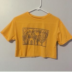 Yellow crop top graphic tee